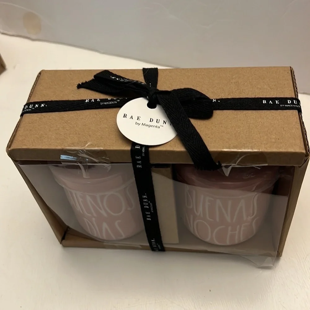 Rae Dunn New Buenos Dias Buenas Noches Ceramic Loop Lid Decor Canisters New.